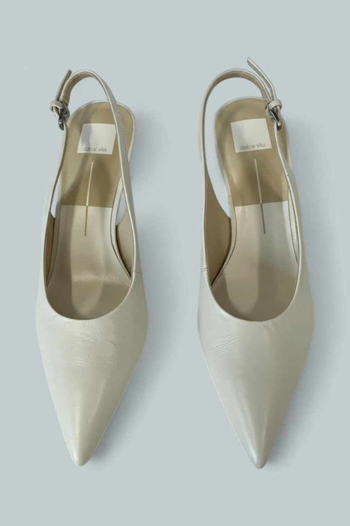 Women’s Elasi Slingback Pumps - White Leather - 10 - Pumps