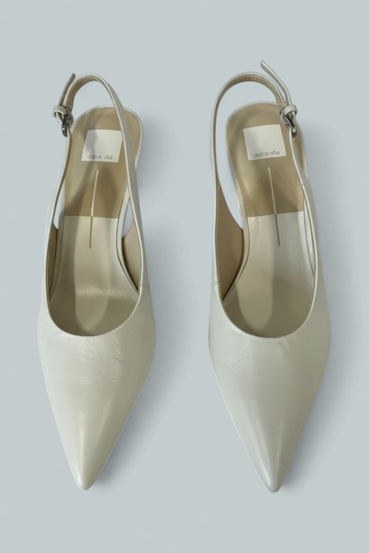 Women’s Elasi Slingback Pumps - White Leather - 10 - Pumps