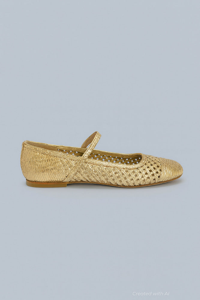 Women’s Ellie Raffia Flats - Pale Gold - Flats