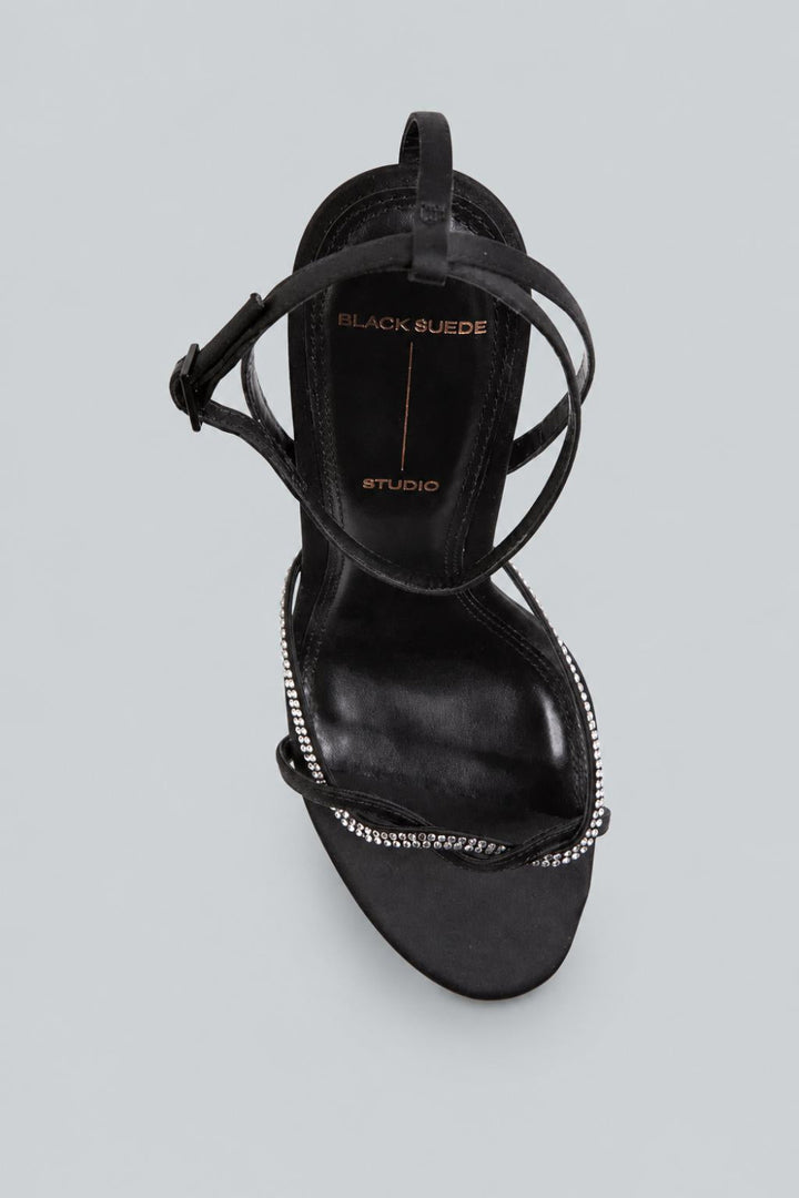 Women’s Embellished Sandals - Black Satin - 9 US / 39 EU - Sandals