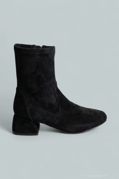 Women’s Emily Zip Mid Heel Boots - Black Suede - Boots