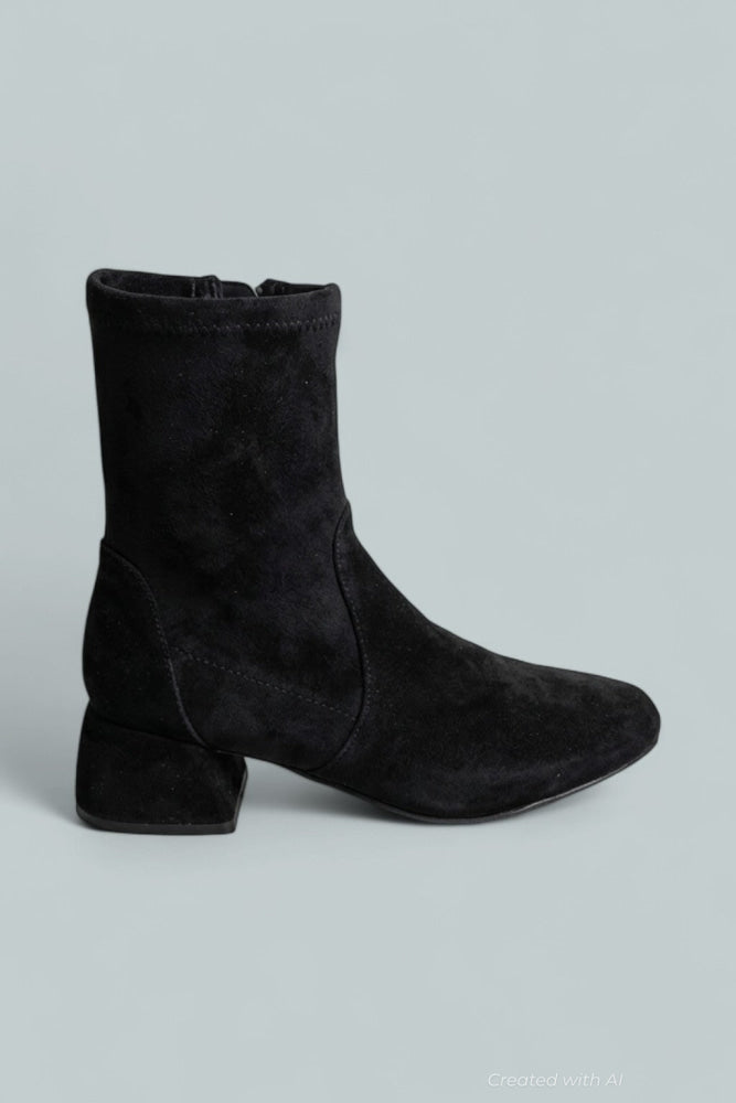 Women’s Emily Zip Mid Heel Boots - Black Suede - Boots