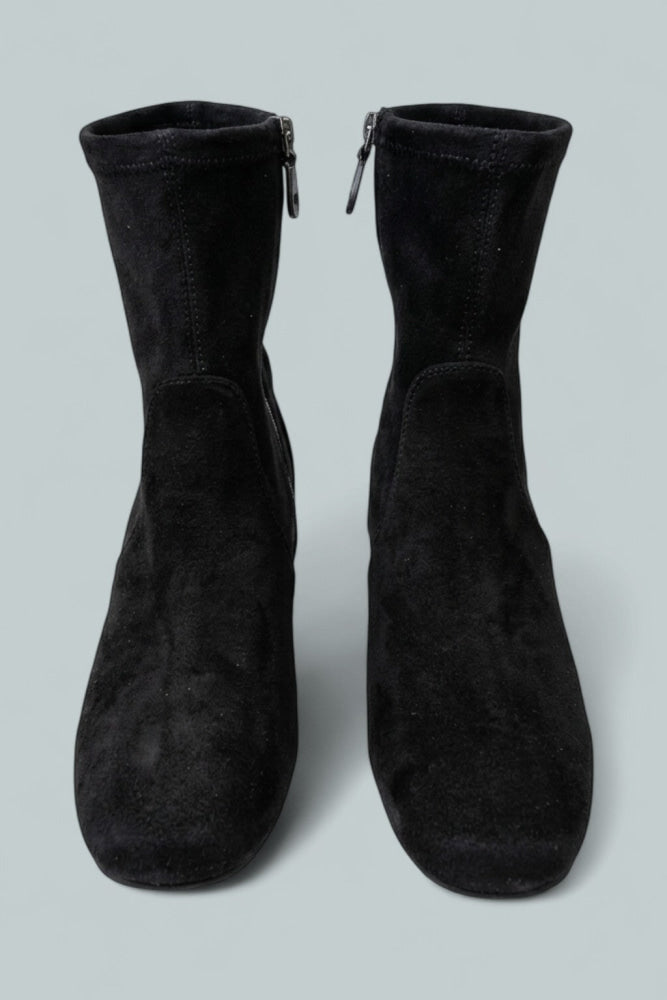 Women’s Emily Zip Mid Heel Boots - Black Suede - Boots