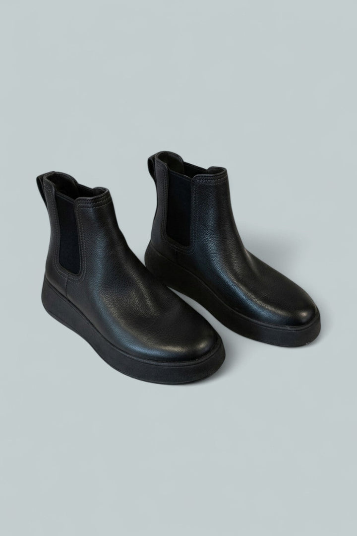 Women’s F-Mode Stitch Warm Tumbled Leather Chelsea Boots - Black - 8.5 - Boots