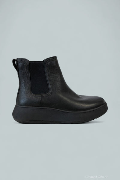Women’s F-Mode Stitch Warm Tumbled Leather Chelsea Boots - Black - 8.5 - Boots