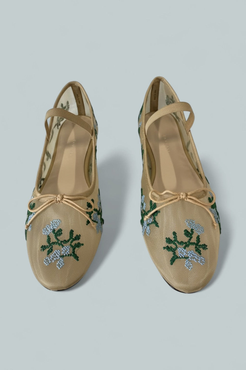 Women’s Floral Embroidery Mesh Ballet Flats - Caramel/Green/Blue - 10 - Flats