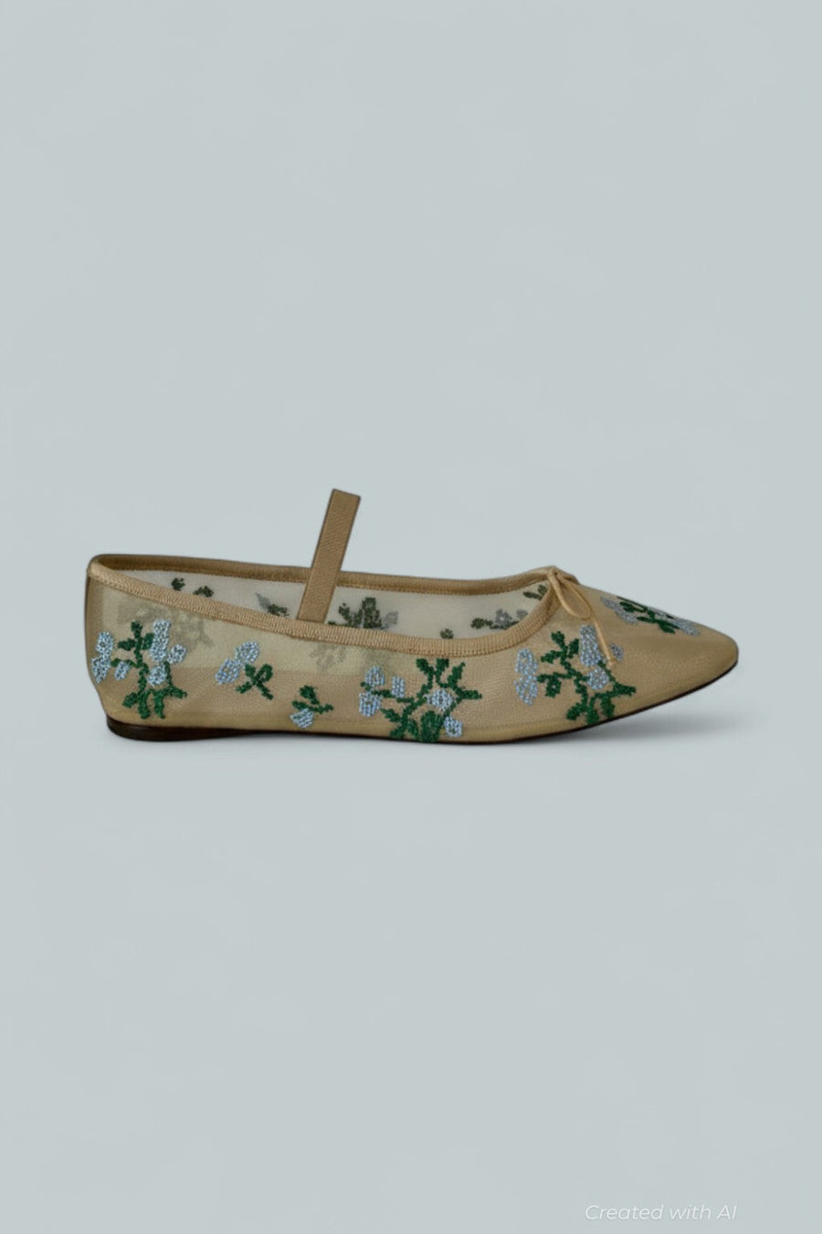 Women’s Floral Embroidery Mesh Ballet Flats - Caramel/Green/Blue - 10 - Flats