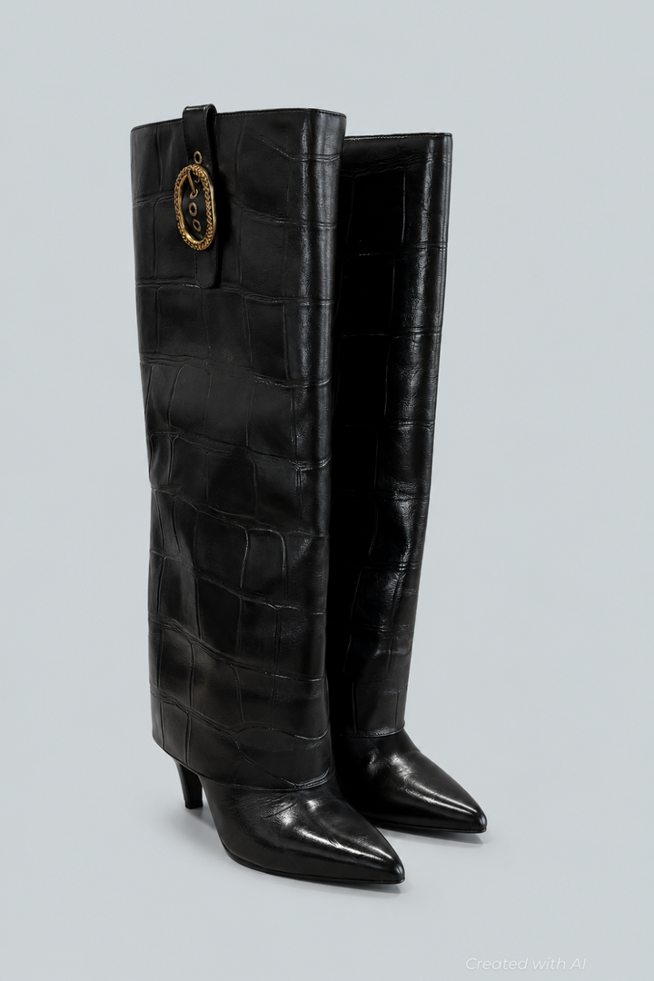 Women’s Fold Over Tall Boots - Black - 7 - Boots