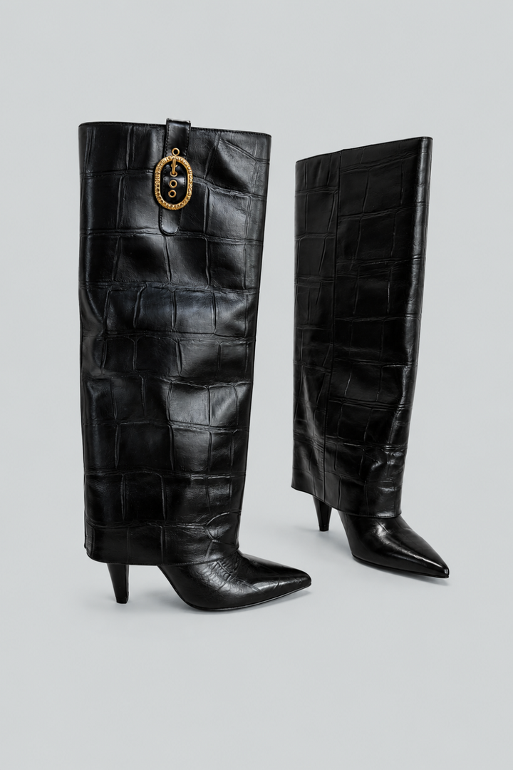 Women’s Fold Over Tall Boots - Black - 7 - Boots