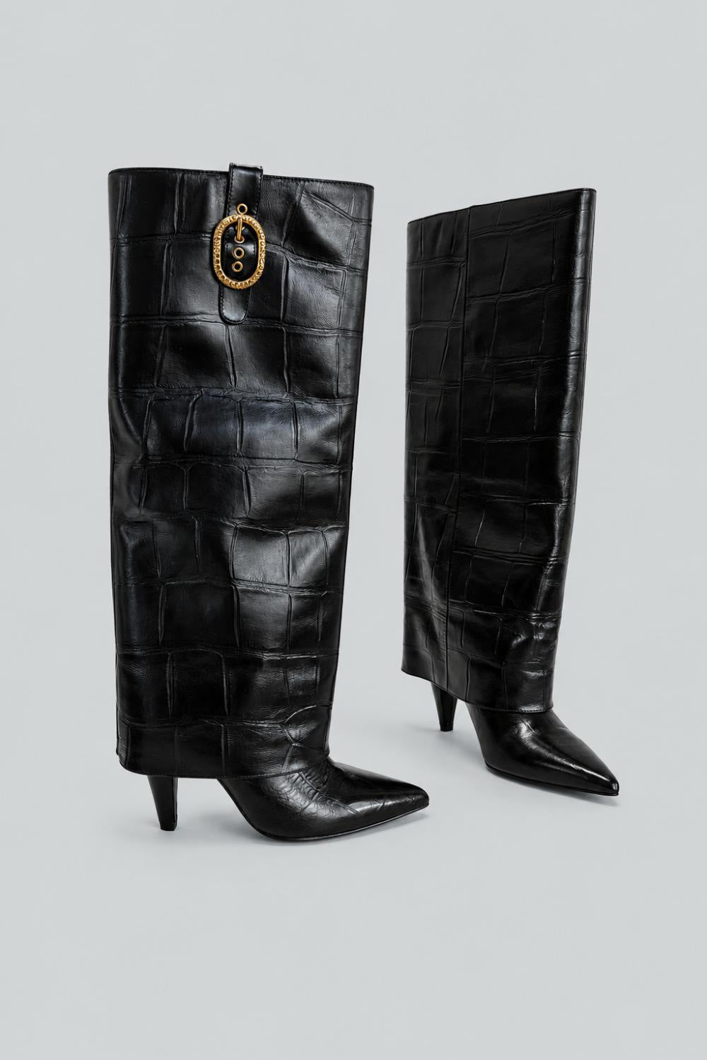 Women’s Fold Over Tall Boots - Black - 7 - Boots