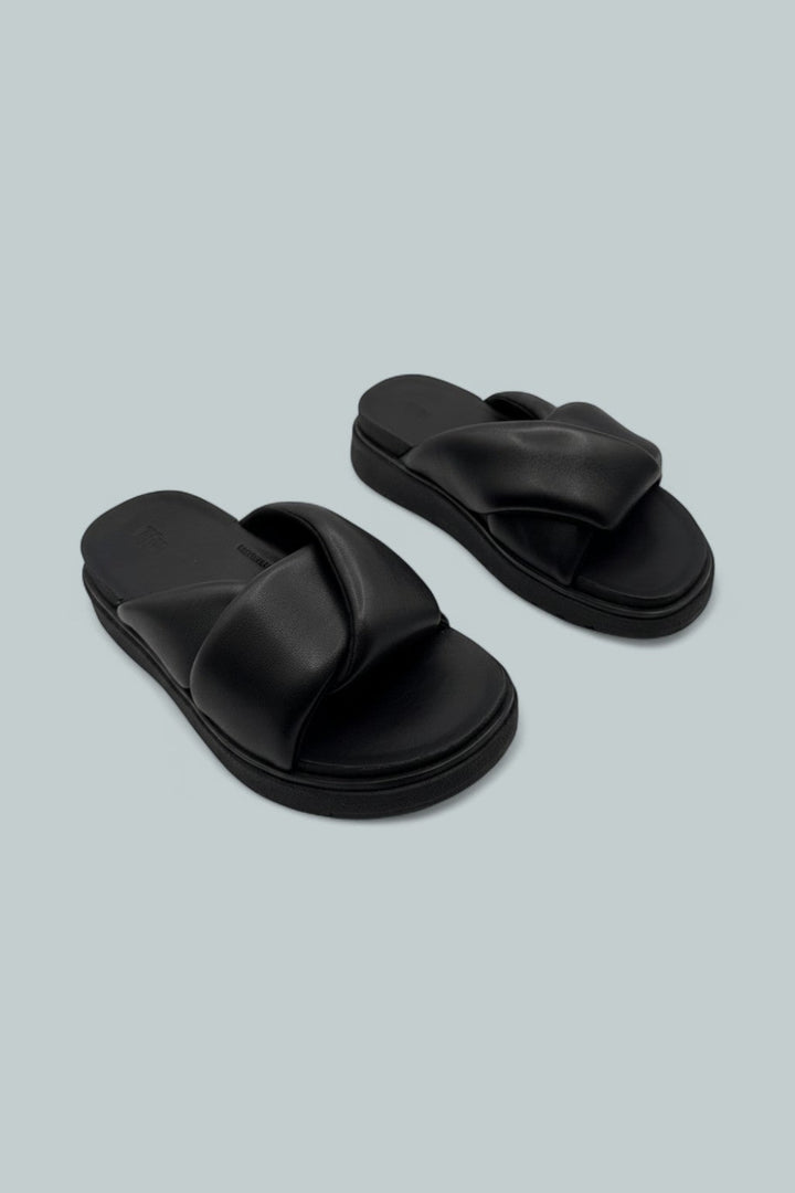 Women’s Folded Leather Sandals - All Black - 11 - Sandals