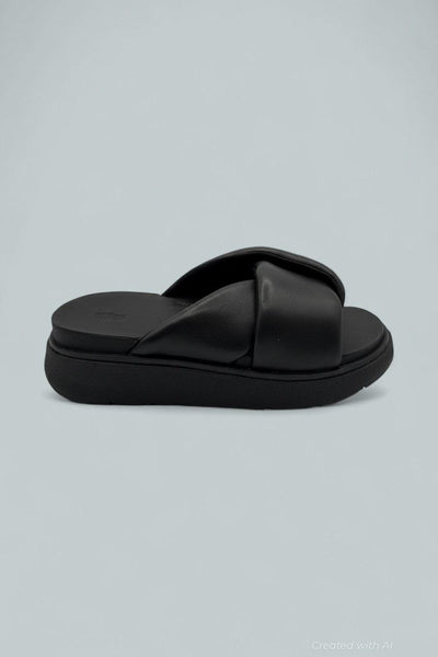Women’s Folded Leather Sandals - All Black - 5 - Sandals