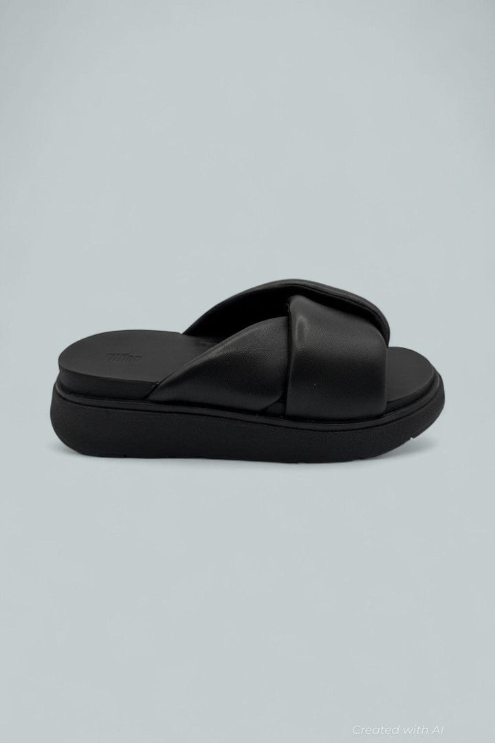 Women’s Folded Leather Sandals - All Black - 5 - Sandals