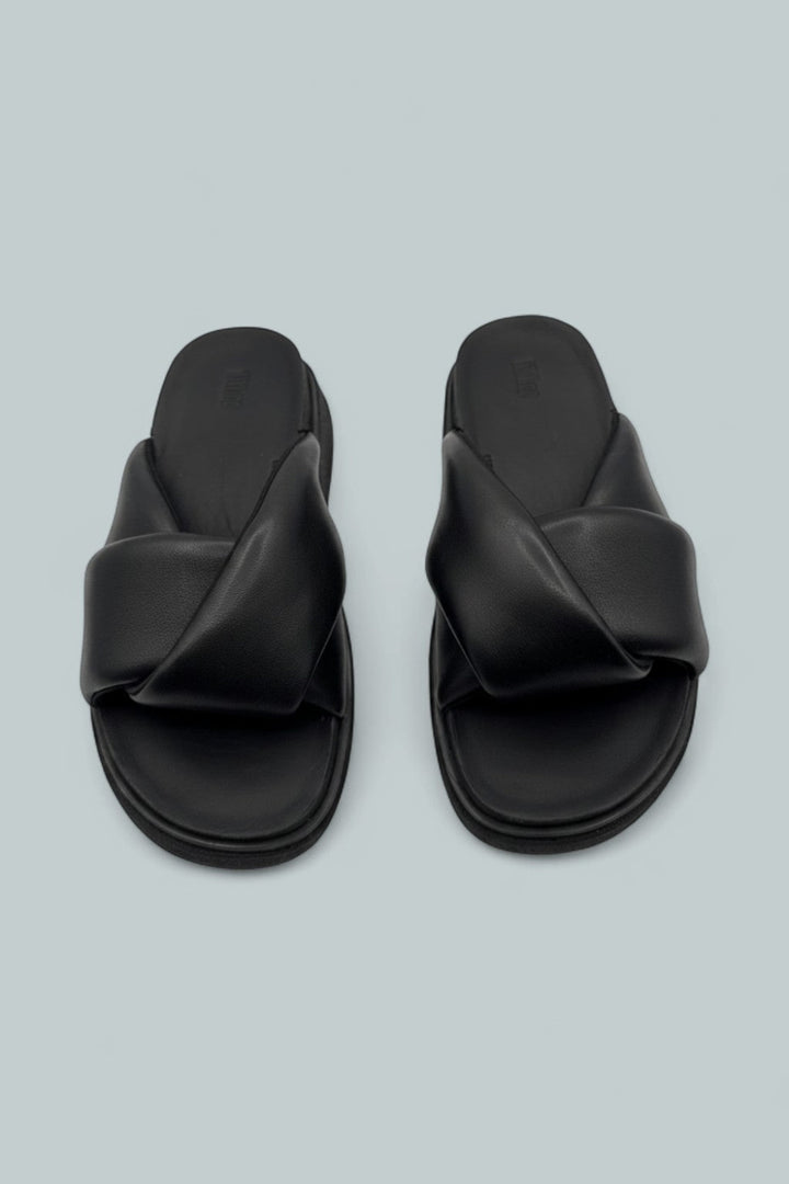 Women’s Folded Leather Sandals - All Black - 5 - Sandals