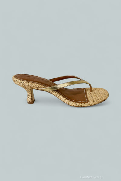 Women’s Freja Thong Kitten Heel Sandals - Gold Natural - 7 US / 37 EU - Sandal
