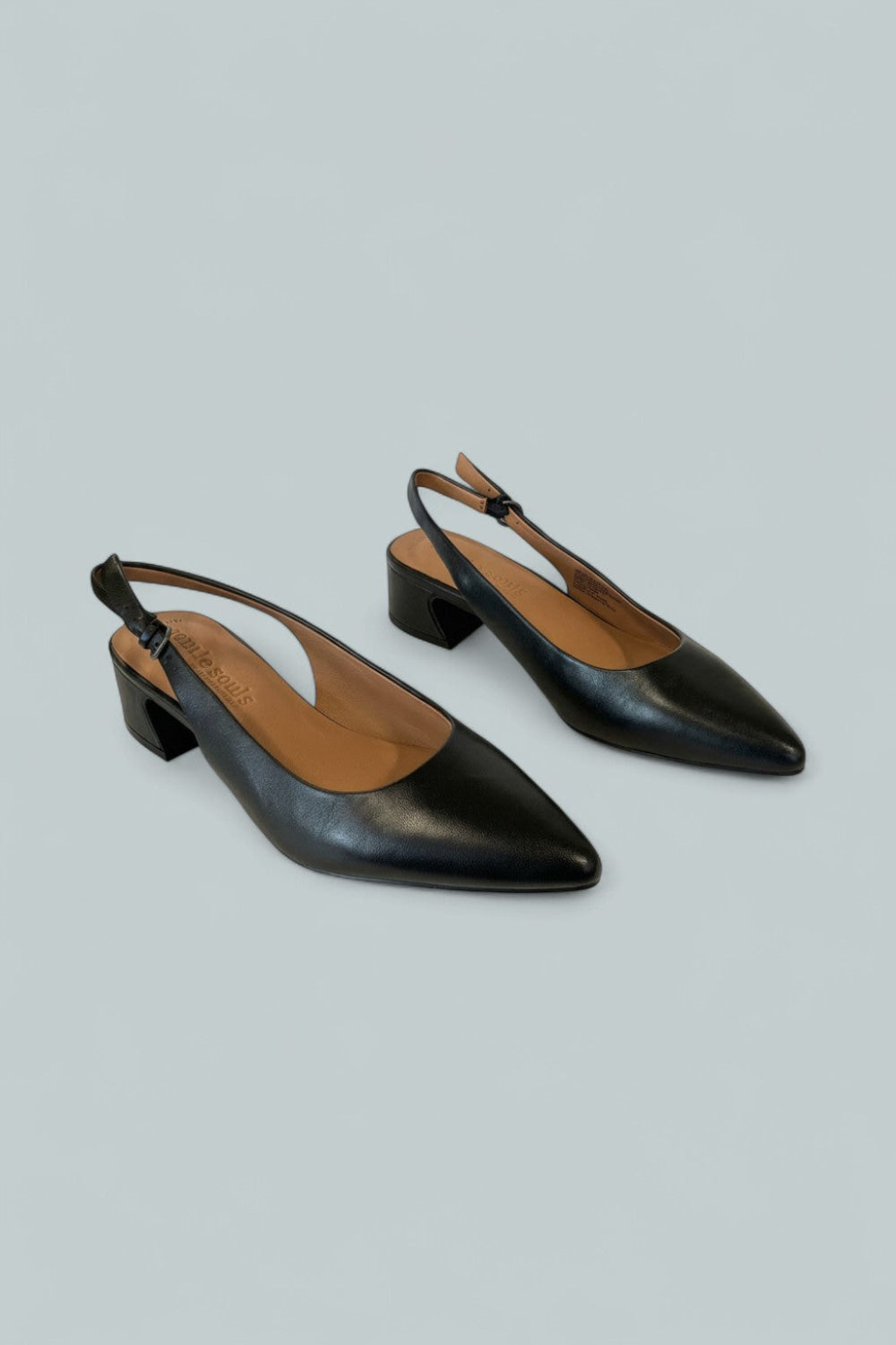 Women’s Georgia Slingback Block Heel Pumps - Black Leather - 7.5 - Slingback