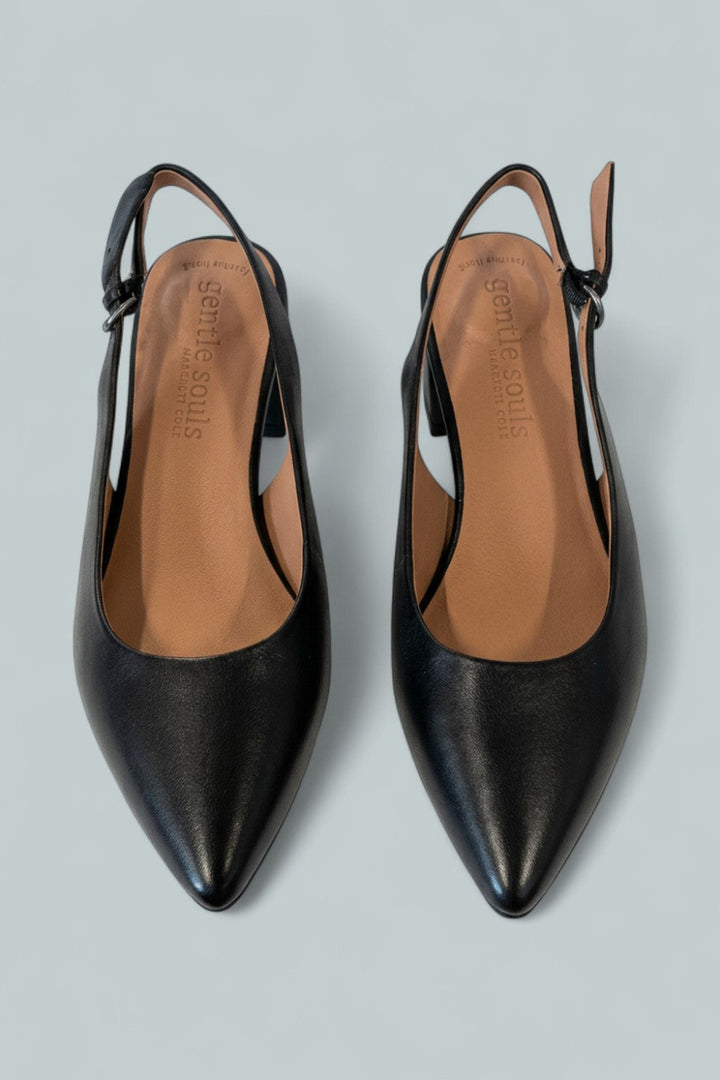 Women’s Georgia Slingback Block Heel Pumps - Black Leather - 7.5 - Slingback