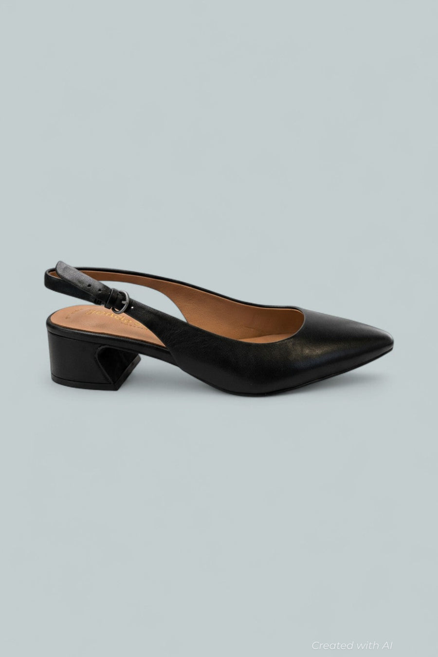 Women’s Georgia Slingback Block Heel Pumps - Black Leather - 7.5 - Slingback