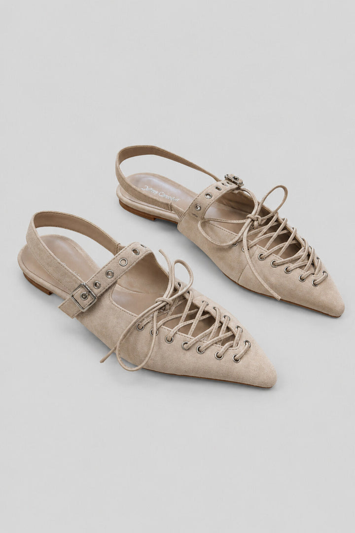 Women’s Geralt Tie Slingback Flats - Beige Suede - Slingback
