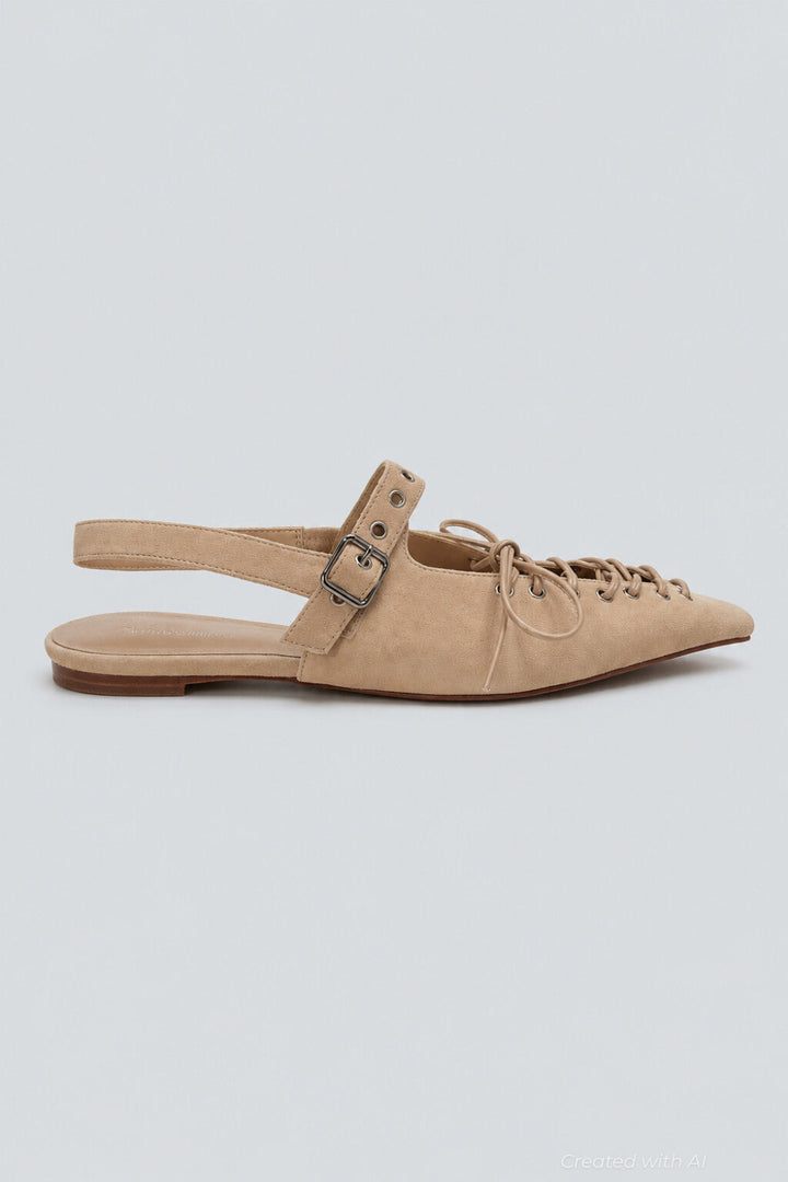 Women’s Geralt Tie Slingback Flats - Beige Suede - Slingback