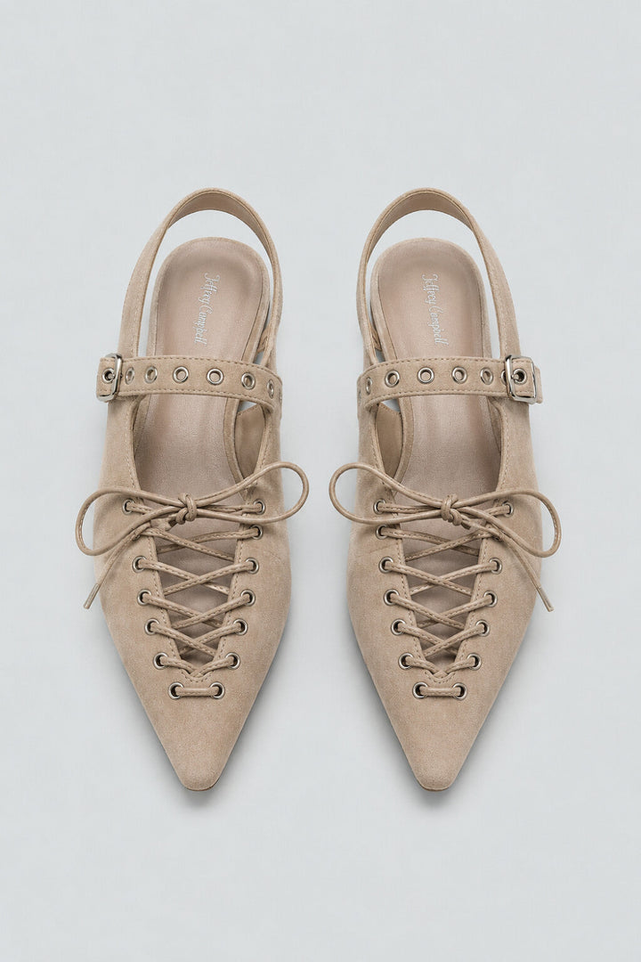 Women’s Geralt Tie Slingback Flats - Beige Suede - Slingback