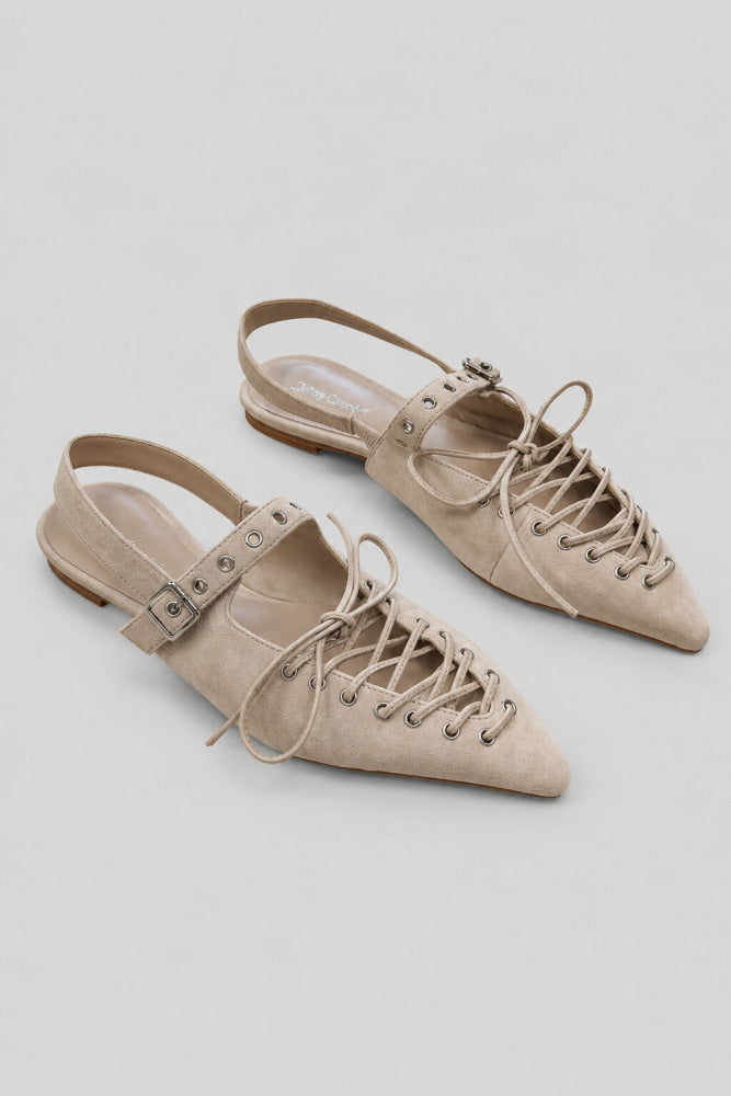 Women’s Geralt Tie Slingback Flats - Beige Suede - Slingback