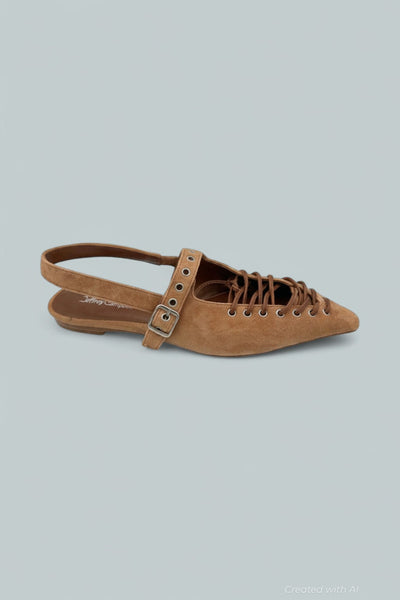 Women’s Geralt Tie Slingback Flats - Tan Suede - 6 - Slingback