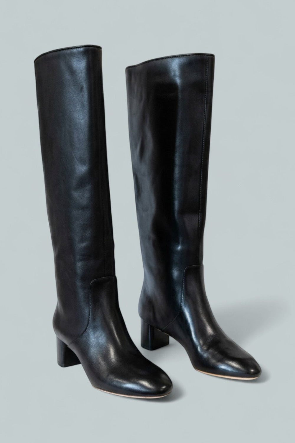 Women’s Gia Pointed Toe Knee-High Leather Mid-Heel Boots - Black - 6 - Boots