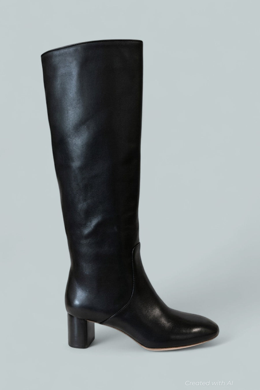 Women’s Gia Pointed Toe Knee-High Leather Mid-Heel Boots - Black - 6 - Boots