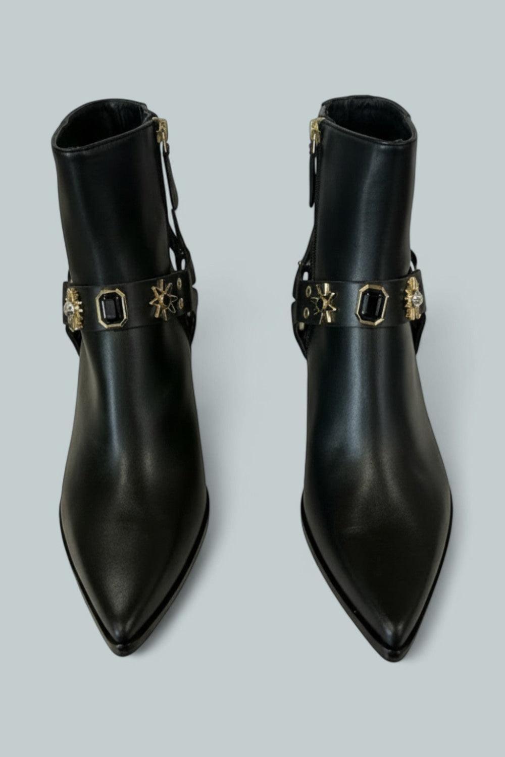 Women’s Haden Embellished Leather Booties - Black Calf - 8.5 - Boot