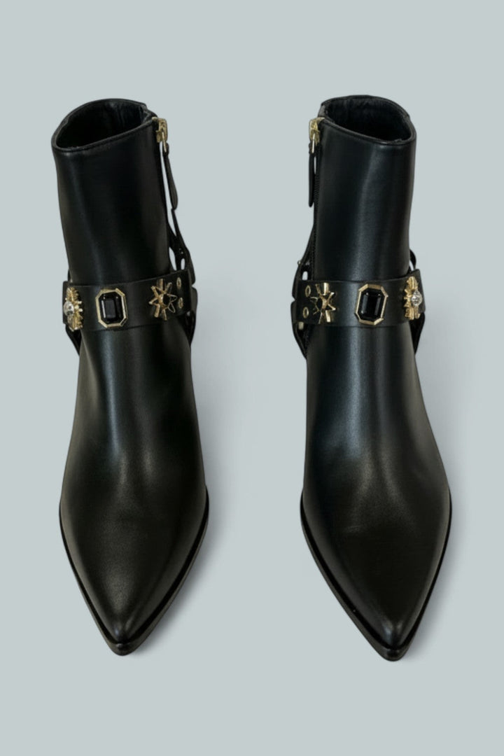 Women’s Haden Embellished Leather Booties - Black Calf - 8.5 - Boot