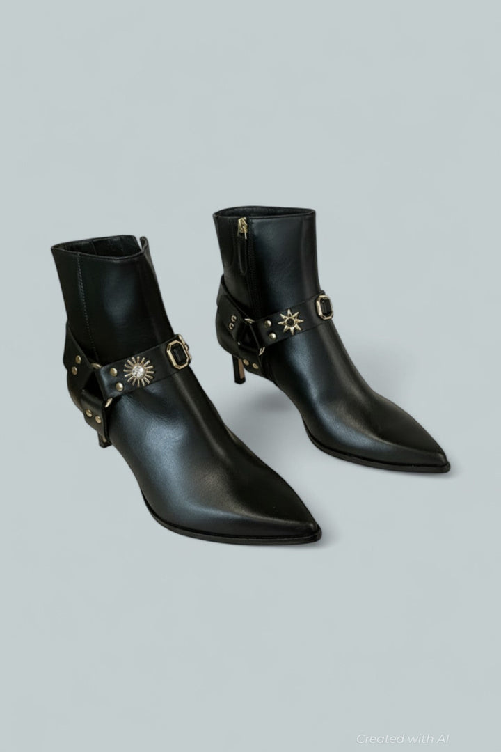 Women’s Haden Embellished Leather Booties - Black Calf - 8.5 - Boot
