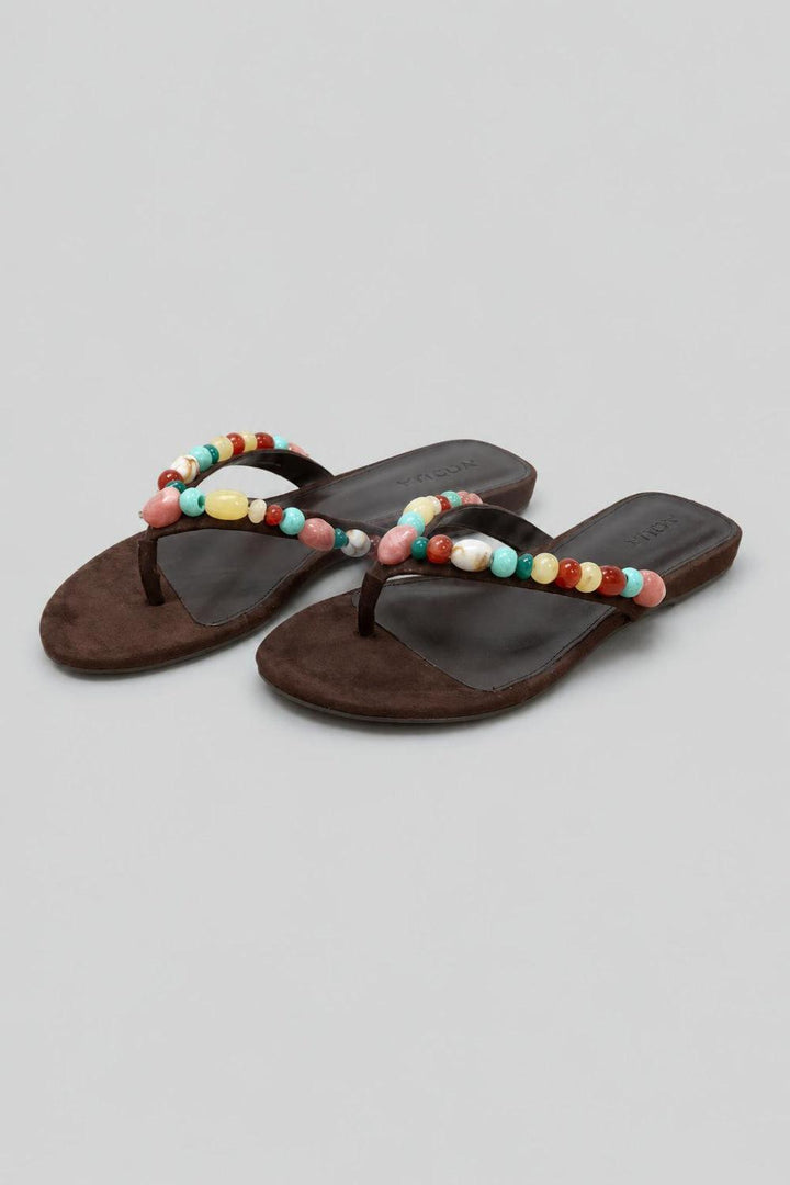 Women’s Jules Embellished Thong Sandals Exclusive - Brown Suede - 9 - Sandals