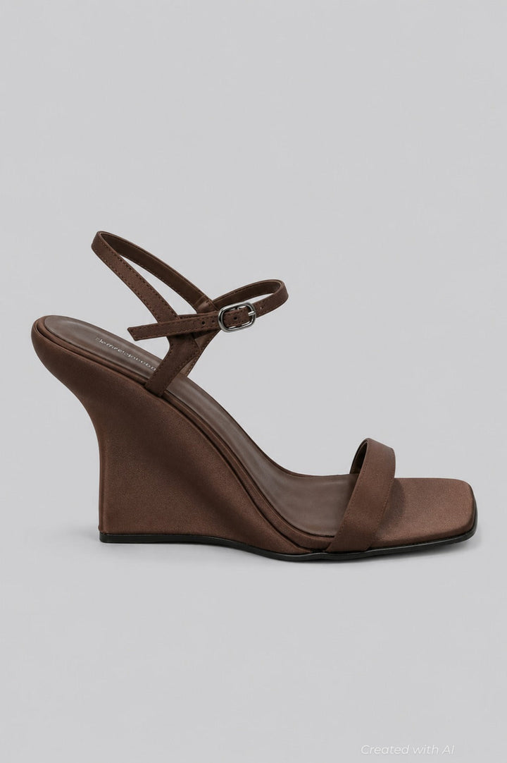 Women’s Kassandra Wedge Sandals - Brown Satin - 10 - Sandal