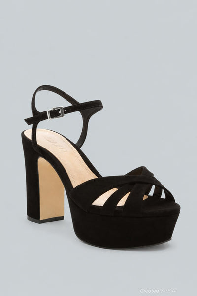 Women’s Keefa High-Heel Platform Sandals - Black Suede - Heels