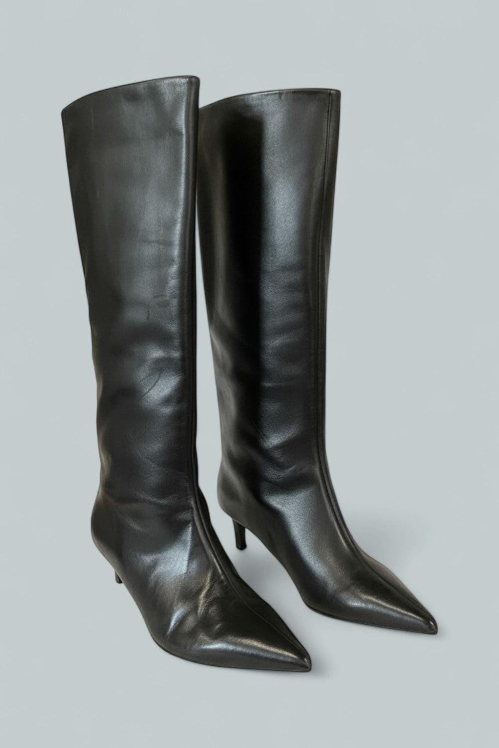 Women’s Kiki Kitten Heel Boots - Black Leather - 10 - Boots