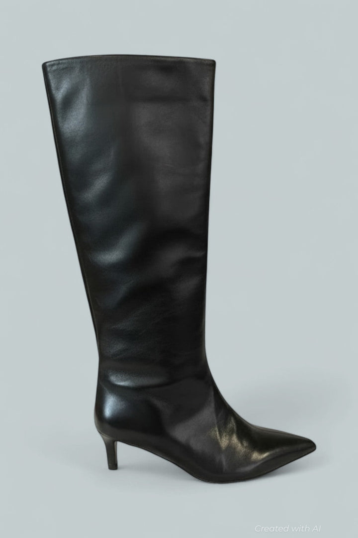 Women’s Kiki Kitten Heel Boots - Black Leather - 10 - Boots