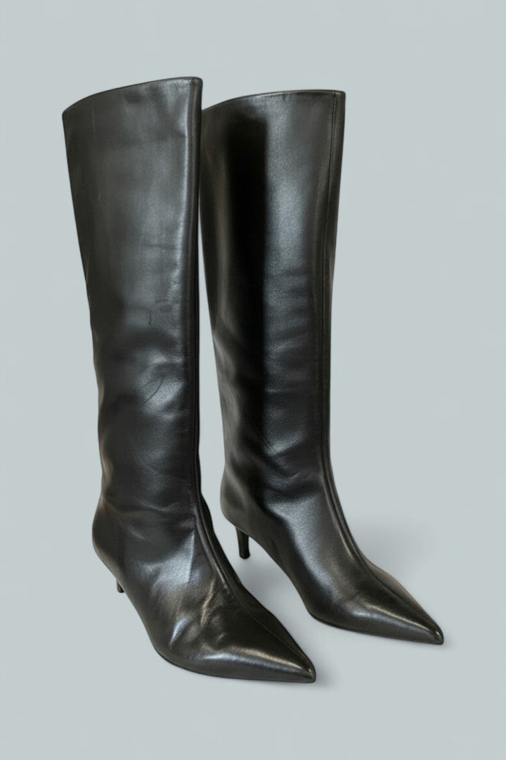 Women’s Kiki Kitten Heel Boots - Black Leather - 10 - Boots