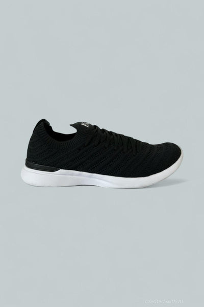 Women’s Knit Low-Top Running Sneakers - Black/White - 8 - Sneaker