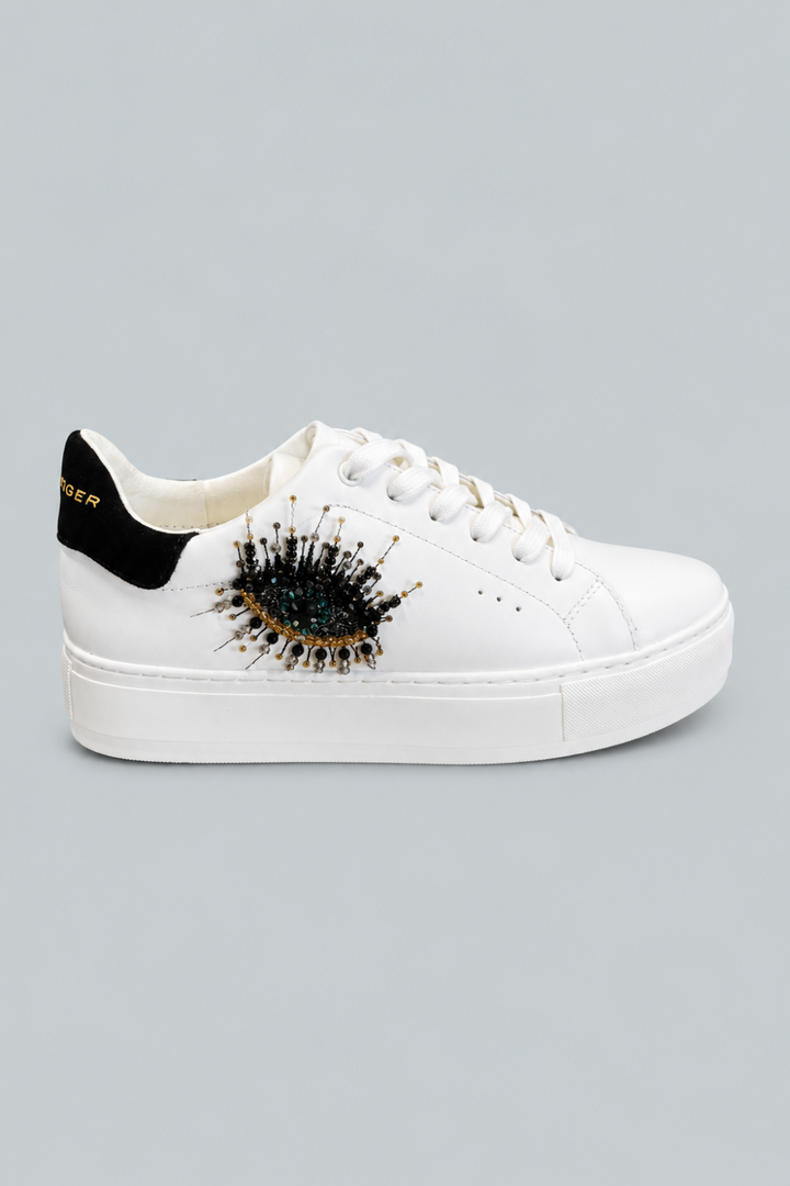 Women’s Laney Eye Embellished Platform Low Top Sneakers - White - 8.5 - Sneaker