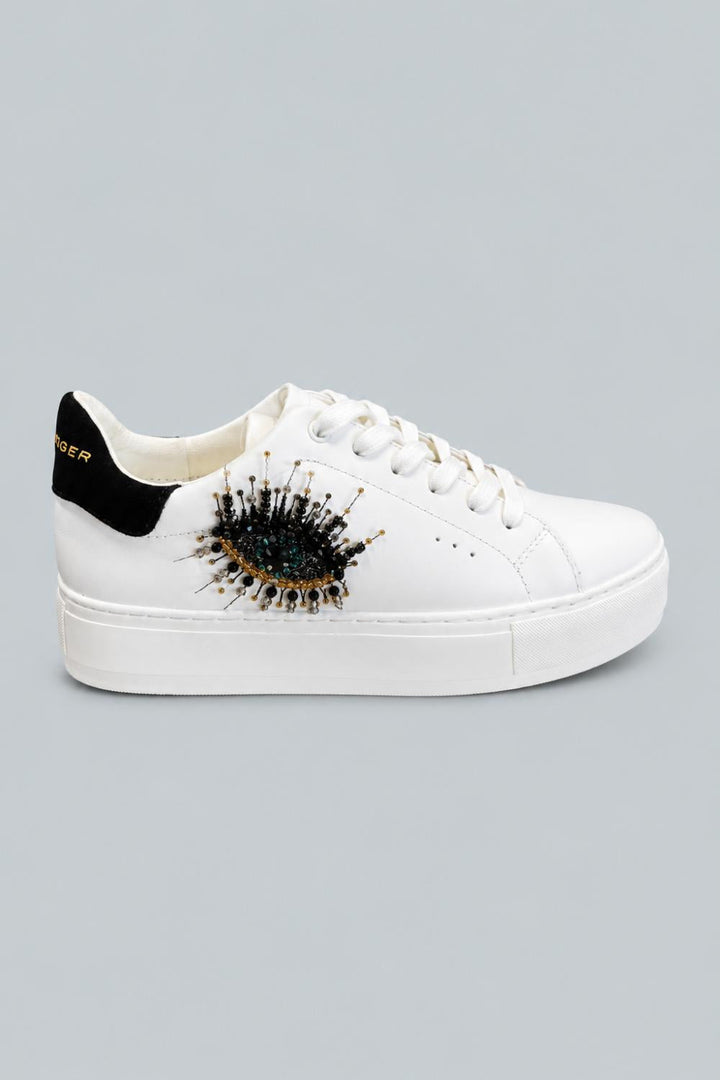 Women’s Laney Eye Embellished Platform Low Top Sneakers - White - 8.5 - Sneaker