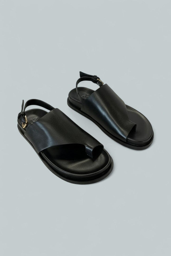 Women’s Leather Flat Sandals - Nero - 8.5 US / 38.5 EU - Sandals
