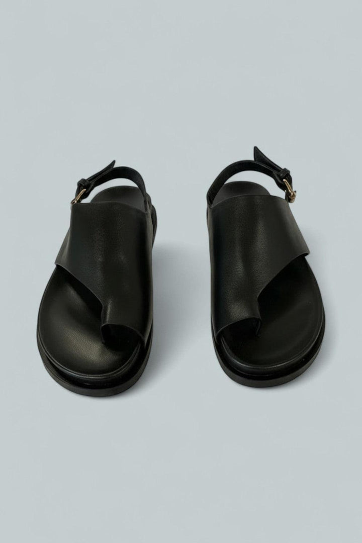 Women’s Leather Flat Sandals - Nero - 8.5 US / 38.5 EU - Sandals
