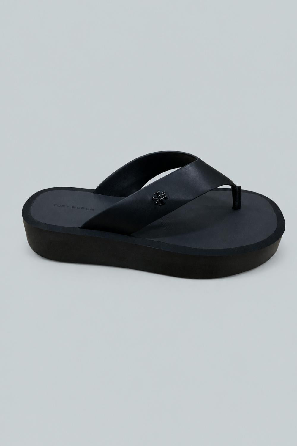 Women’s Leather Platform Flip Flops - Black - 8 - Flip Flop