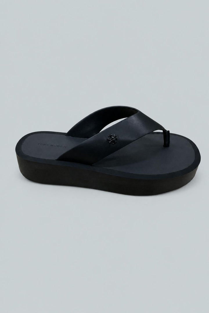 Women’s Leather Platform Flip Flops - Black - 8 - Flip Flop