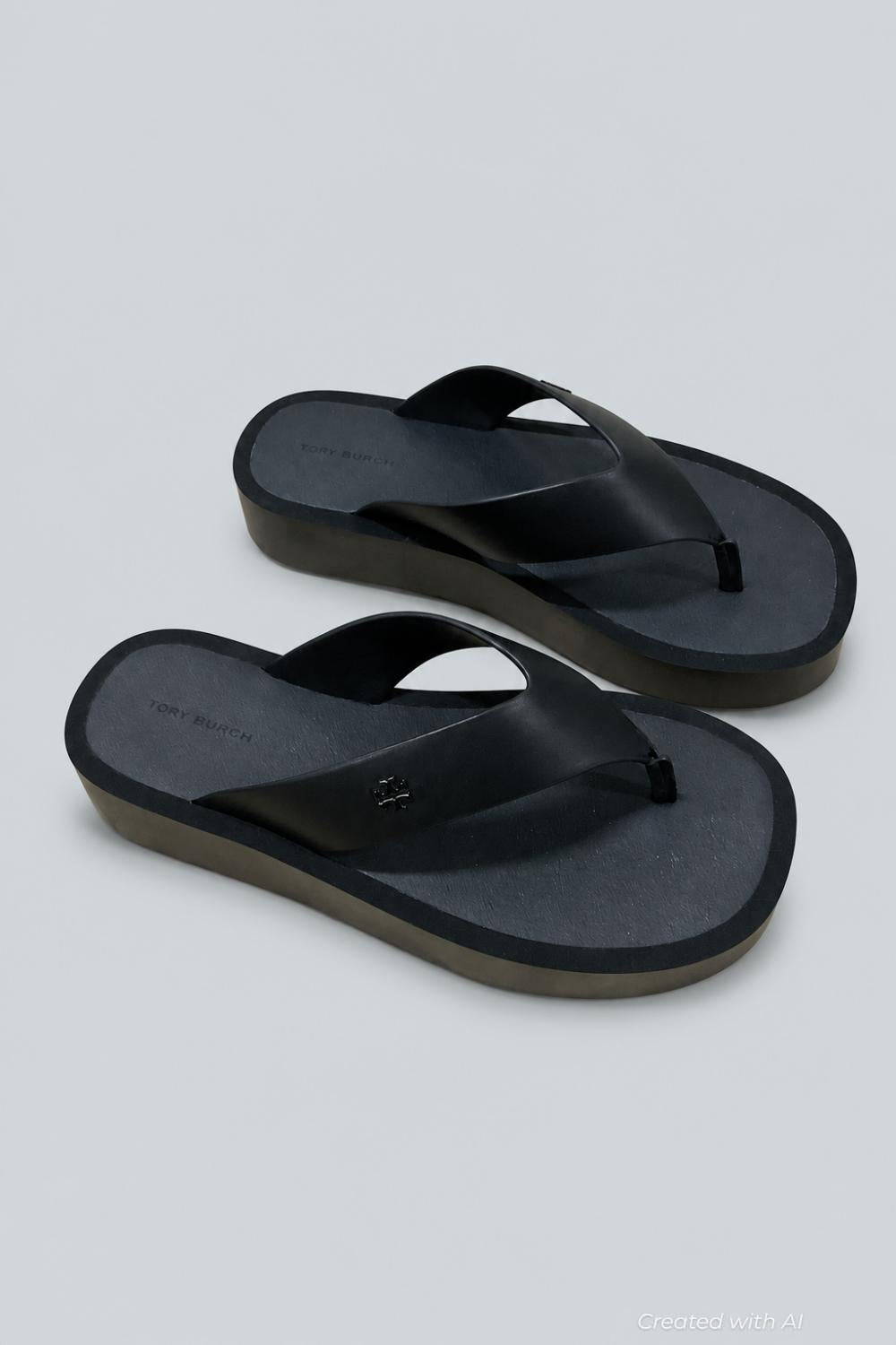Women’s Leather Platform Flip Flops - Black - 8 - Flip Flop