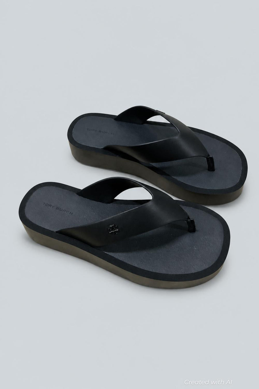 Women’s Leather Platform Flip Flops - Black - 8 - Flip Flop