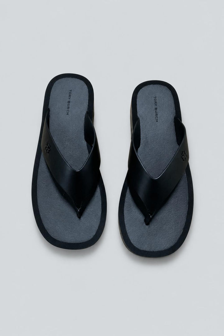 Women’s Leather Platform Flip Flops - Black - 8 - Flip Flop