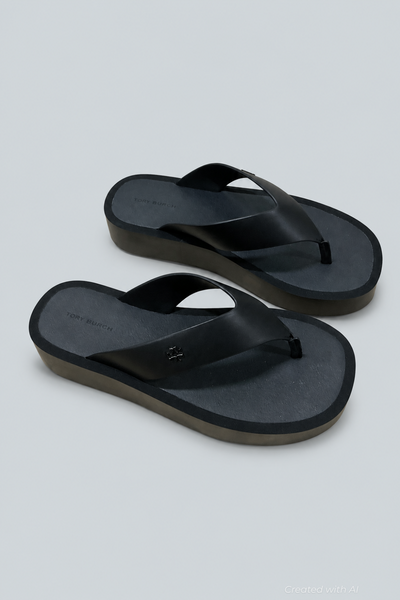 Women’s Leather Platform Flip Flops - Black - 8 - Flip Flop
