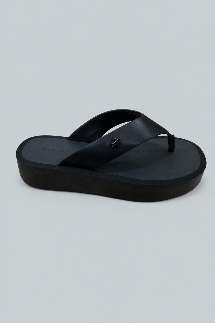 Women’s Leather Platform Flip Flops - Black - 8 - Flip Flop